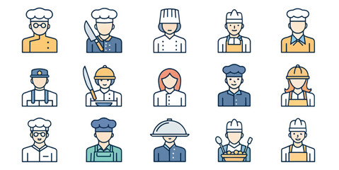Minimal Clean Stroke Icon Set of Blue Collar and Professional Jobs with Tools and Occupations