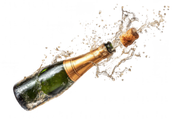 a bottle opening with champagne splashing, jpeg, png, transparent