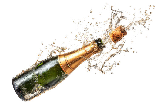 a bottle opening with champagne splashing, jpeg, png, transparent