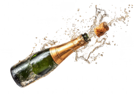a bottle opening with champagne splashing, jpeg, png, transparent