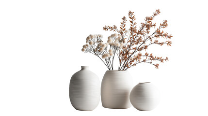 modern ceramic vase with dry flowers, isolated on white background png 