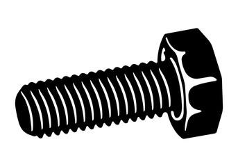 Black silhouette of a classic hex bolt, isolated without background.