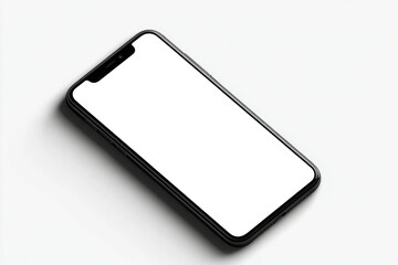 A black iPhone is laying on a white background. PNG transparency.
