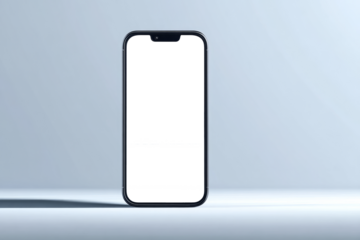 A phone is sitting on a table with a white background. PNG transparency.