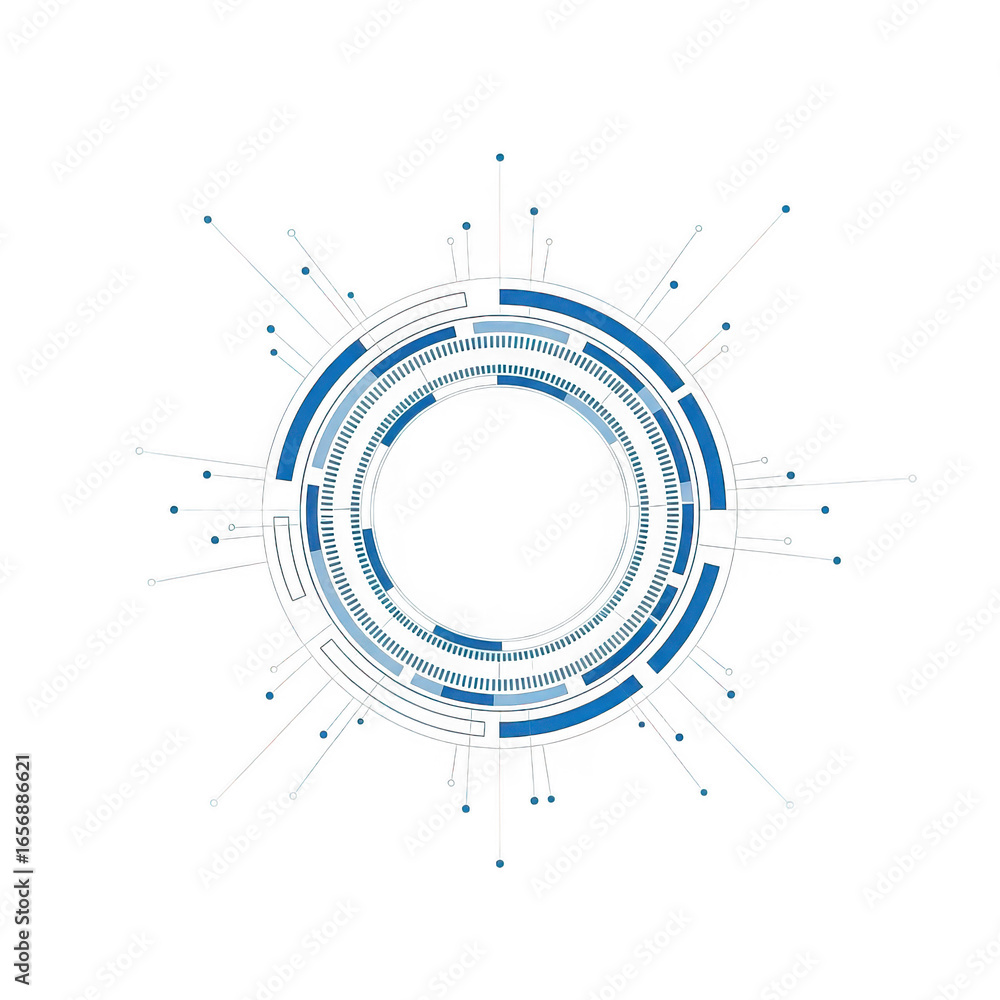 Fototapete abstract futuristic circular technology interface with radiating lines and particles, isolated on tr