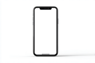 A black iPhone is sitting on a white background. PNG transparency.