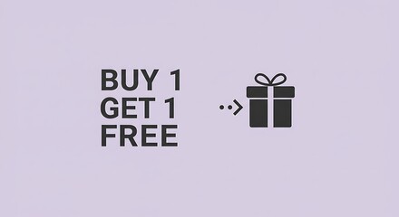 Buy One Get One Free Promotional Message with Gift Box Icon on Light Purple Background