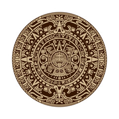 Intricate Aztec Sun Stone calendar design with detailed patterns and ancient symbols evoking historical culture and heritage