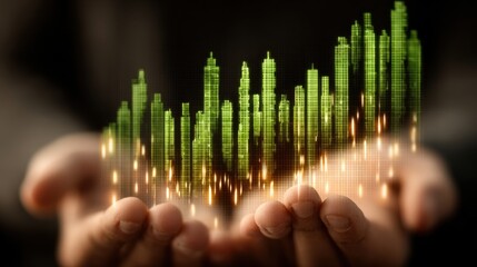 Glowing Green Financial Growth Chart in Hands