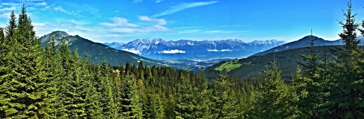 Austrian Alps - panoramic view of the Stubai Alps and Stubai valley from the Koppeneck