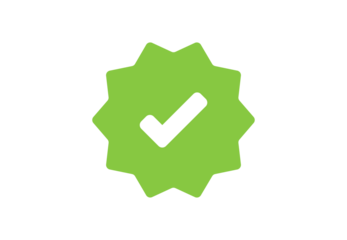 Green badge icon with white tick mark symbolizing verified, certified, or approved quality. Great for labels, awards, and achievements