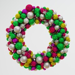 Colorful festive wreath with vibrant ornaments