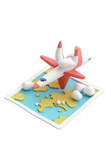 Cartoon airplane over a simplified map.