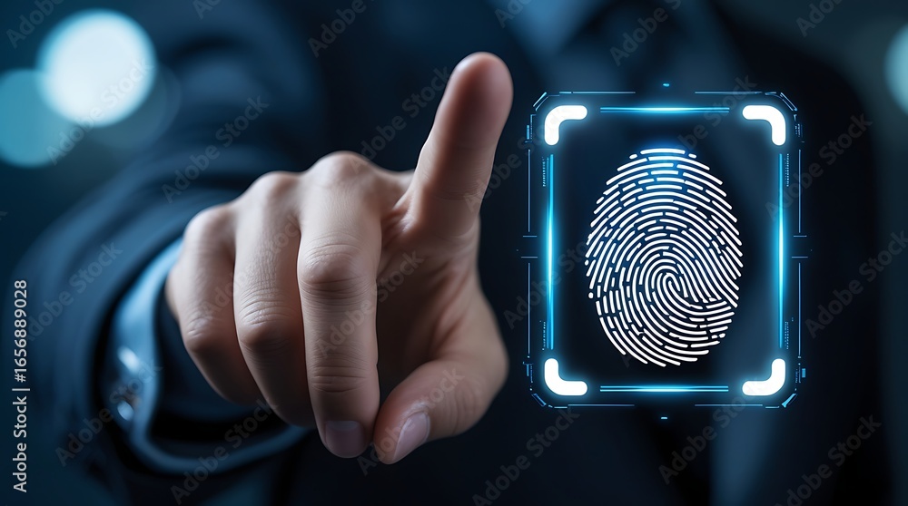 Aufkleber close-up of a hand scanning fingerprint for biometric authentication, digital security technology, a