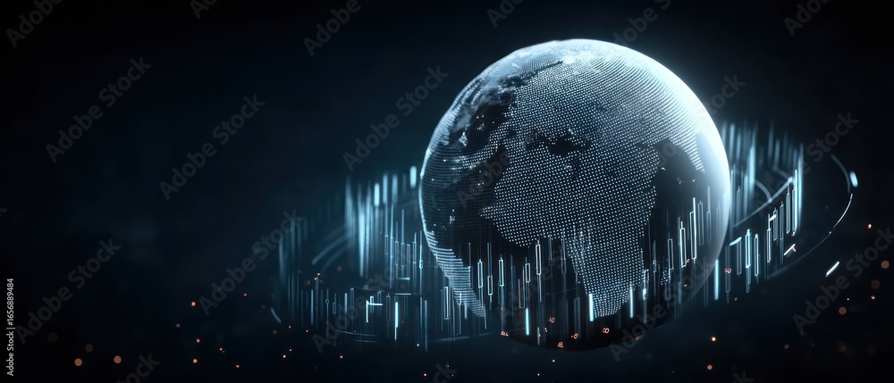 Poster digital world globe with data visualizations
