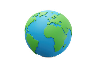 A stylized 3d globe showing continents and oceans, isolated on transparent background