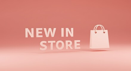 Pink Minimalist Store Announcement with Shopping Bag and New in Text
