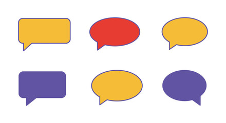 Colorful speech bubbles in various shapes and sizes on white background