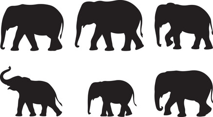 Naklejka premium Elephant Silhouette Vector Art Collection Walking and Standing Animals