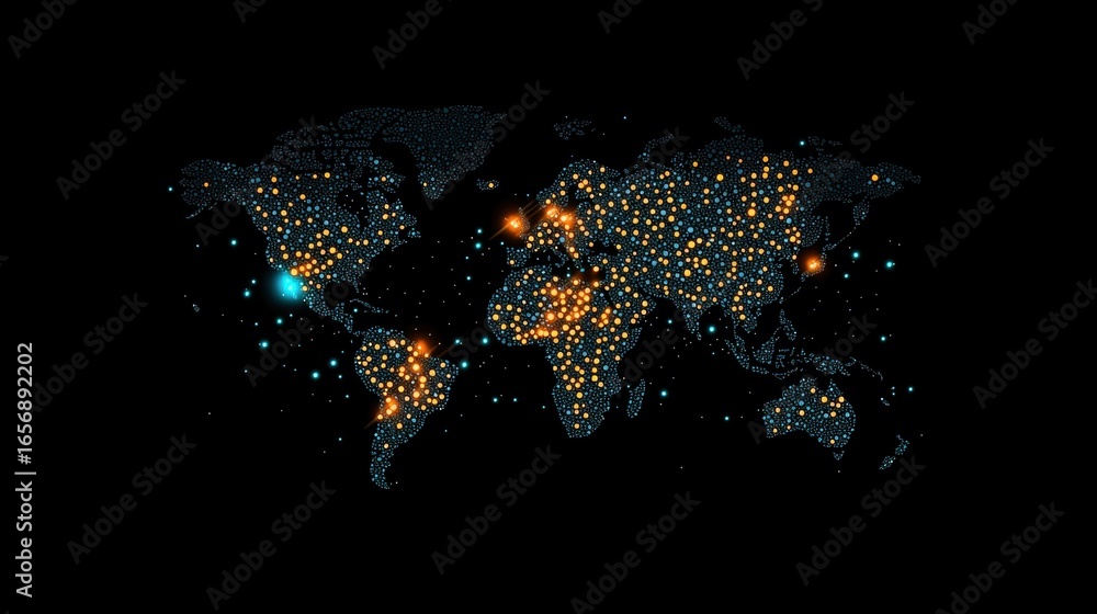 Poster world map business industry network world map with icons representing different industries and busin