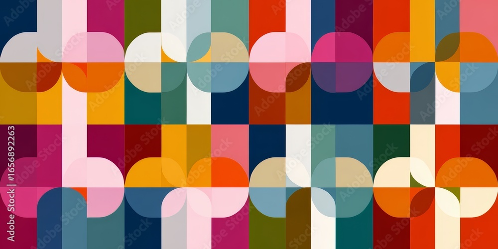 Poster Colorful pattern of squares and circles. The squares are in different colors and sizes
