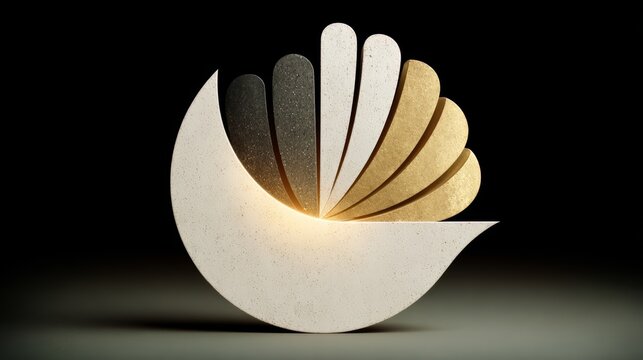 Gold and black design with white and gold accents. The design is abstract and has a sense of movement