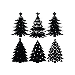 Green pine and spruce set of winter christmas trees illustration with snow decoration
