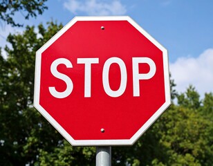 Red octagon stop sign against a partly cloudy sky
