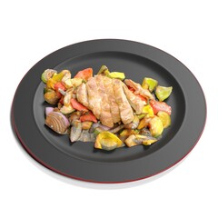 Delicious grilled chicken with roasted vegetables.