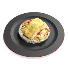 Exquisite salmon fillet on a bed of risotto.