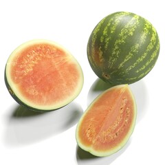 Fresh watermelons with vibrant orange flesh.