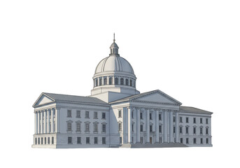 Classical government building with a dome and columns, isolated on transparent background
