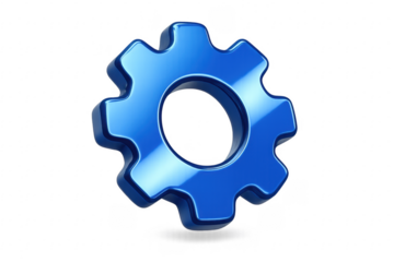 Blue gear rotating on transparent background, industrial concept