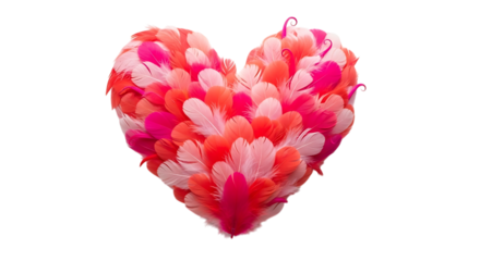 Heart made of feathers isolated on transparent background