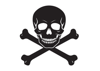 A head skull with crossbones black vector white background
