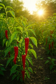 Red hot chili peppers in garden