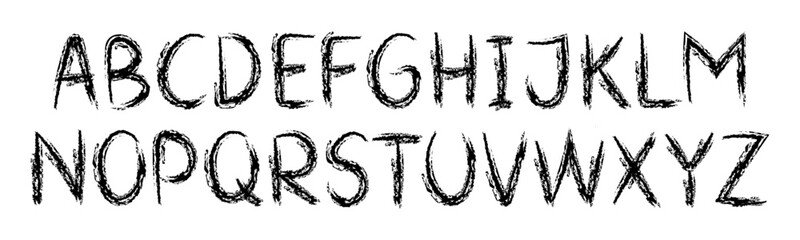 Crayon kids font, doodle playful alphabet with hand drawn letters. Wax crayon ABC for educational banners, school, kindergarten