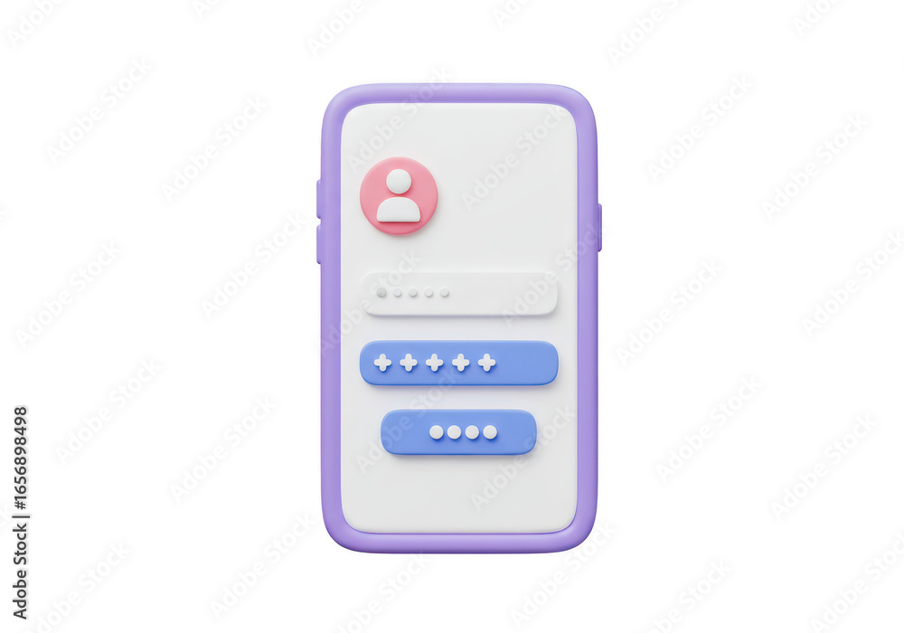 Aufkleber 3d illustration of a mobile phone login screen with username and password fields, isolated on transp