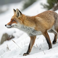 Alert Fox in Snow Focused Gaze, Winter Wildlife