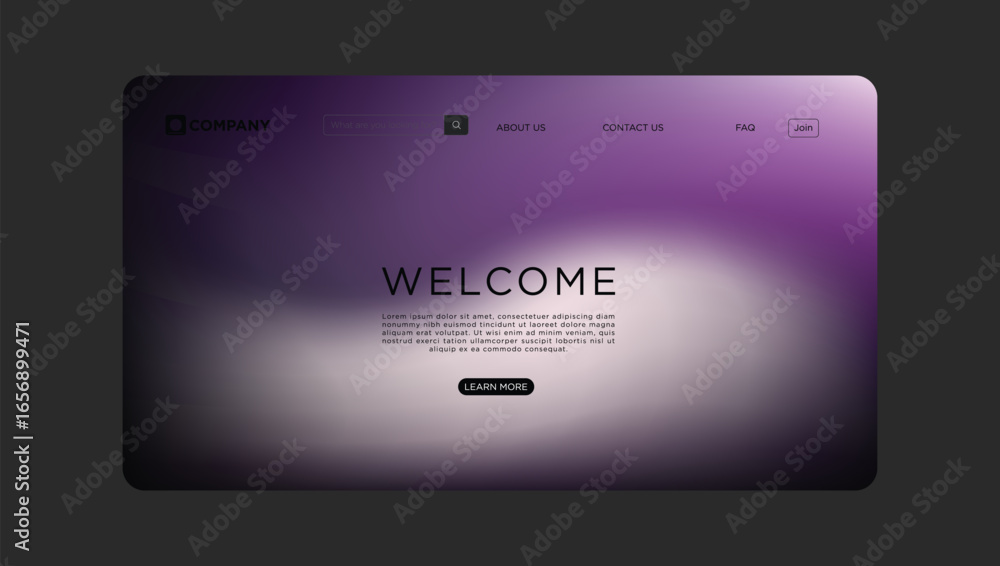Poster modern website template with elegant purple gradient background and welcoming text overlay