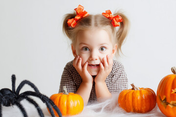 Little girl with pumpkin, Halloween