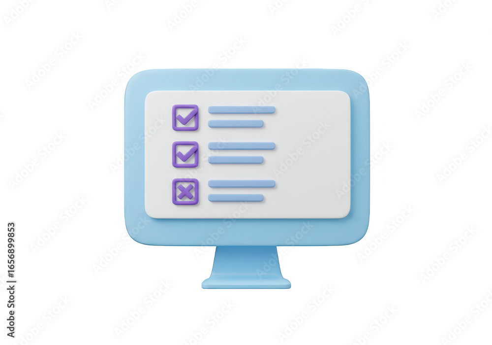 Poster computer monitor displaying a checklist with completed and incomplete tasks, isolated on transparent