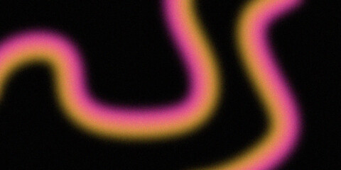 Vibrant grainy background with groovy wavy blur line. Pink black abstract gradient stripes. Noisy backdrop