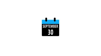 Calendar icon - 30 September month animation Luma matte with transparent background 4K appointment, important month, important date, Animated stock video