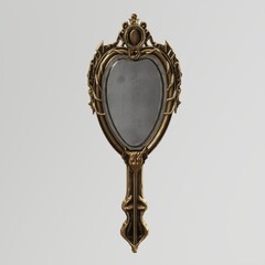 Vintage heart-shaped handheld mirror with ornate frame. © Ilie