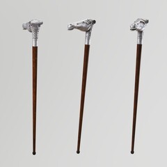Elegant walking sticks with horse-shaped handles.