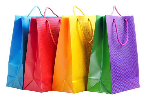   brightly colored shopping bags isolated on white background PNG,AI GENERATED