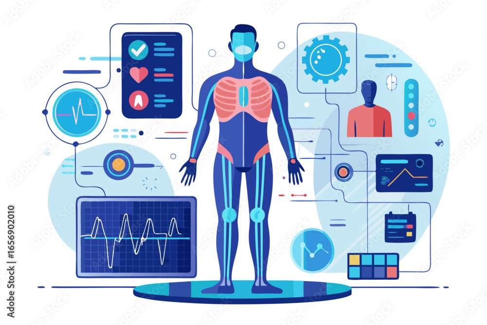 Poster dynamic human anatomy visualization with advanced health data analytics and futuristic medical techn
