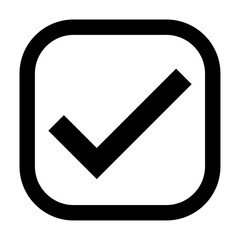 Black check mark inside rounded square vector icon, flat minimal approval and validation symbol for...