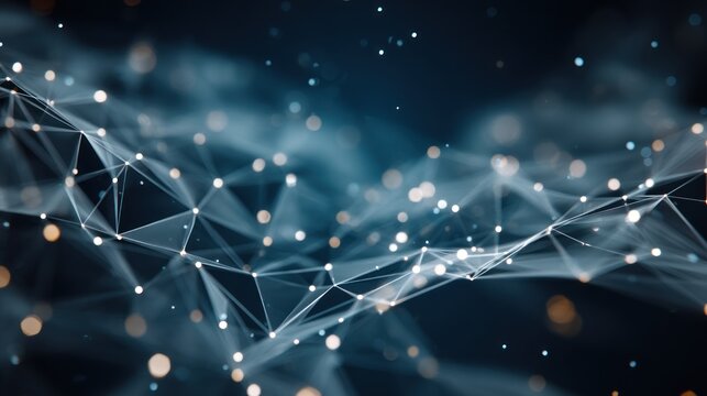 A complex network of interconnected points and lines creates a dynamic and ethereal design, showcasing a beautiful interplay of light and shadow.